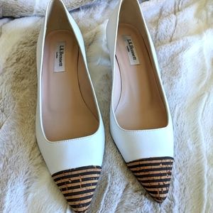 L. K. Bennett white /tan kitten heels (s:38)